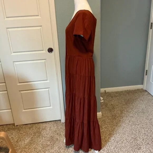 ANTHROPOLOGIE Maeve Gillian Tiered Maxi Dress Terracotta Sz LARGE - Picture 5 of 7